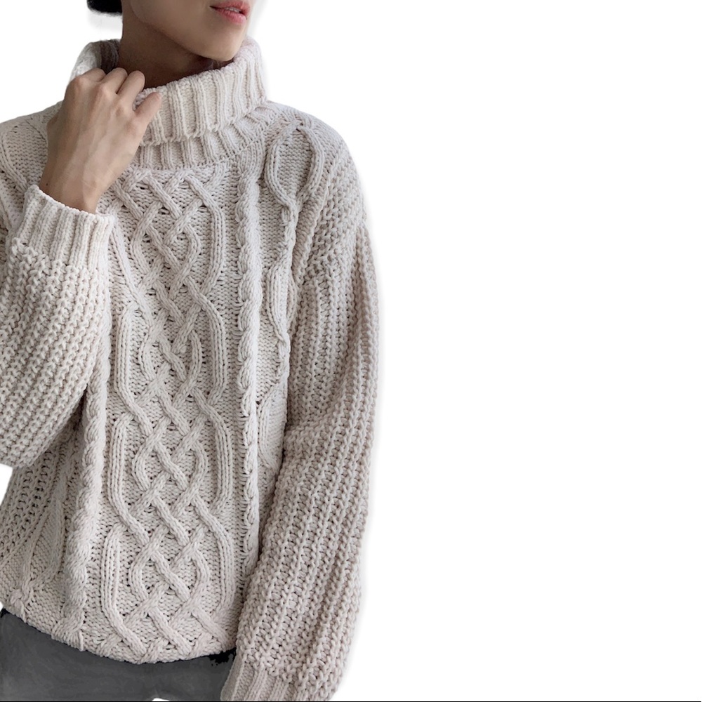 Cozy soft cable knit turtleneck sweater - ECRU - Picture 8 of 12
